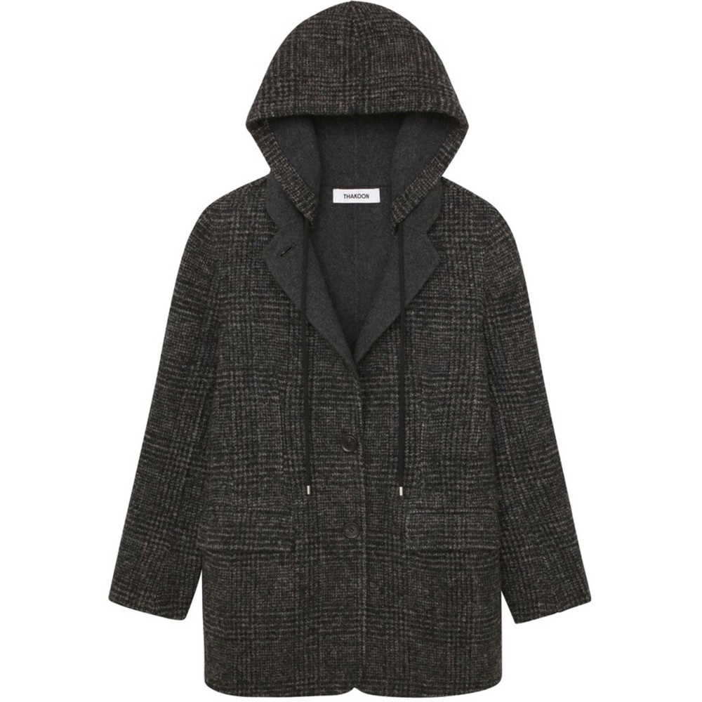 THAKOON Addition NEW Wool Blend Gray Melange Hooded Blazer Coat Jacket Size L